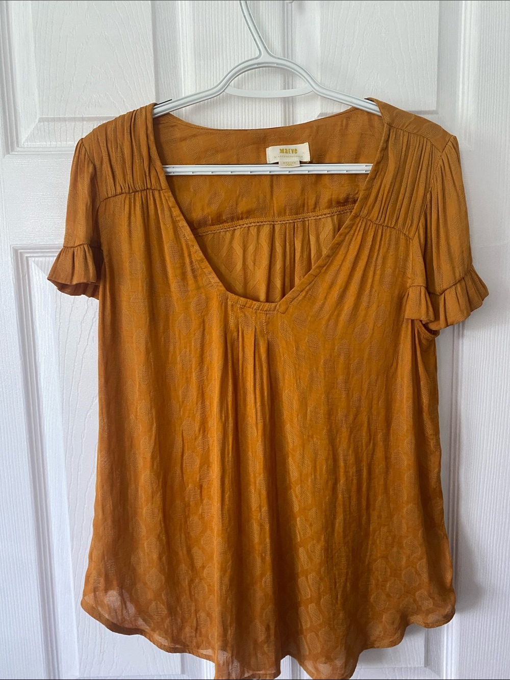 Maeve Rust Orange V-Neck Short Sleeve Blouse